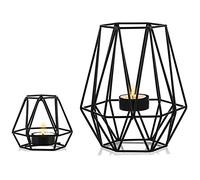 NUPTIO 2 Pcs Tealight Holders - Tea Light Candle Holders Geometric Candle Holder for Dining Table Decorations Centrepiece, Black Fireplace Ornaments for Living Room, Wedding Housewarming Gifts