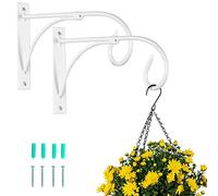 NUPTIO 2 Pcs Wall Hanging Brackets: White, Hanging Plants Hooks, Outdoor Bracket for Garden Plant Flower Pots Lanterns Bird Feeders