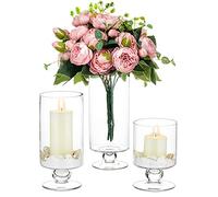 NUPTIO 3 Pcs/Set Large Glass Vase Glass Candle Holder, Hurricane Candle Holder for Pillar Candles Tall Glass Vases for Centerpieces, Glass Flower Vases for Home Christmas Party Wedding Table Decor