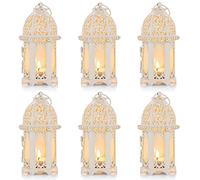 NUPTIO 6 Pcs Moroccan Style Candle Lantern - Small Sized Tealight Candle Holder with Transparent Glass Panels Great for Patio, Indoors/Outdoors, Events, Parties and Weddings, White