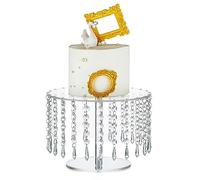 NUPTIO Acrylic Cake Display Stand: Wedding Cupcake Stands 26cm Diameter Clear Dessert Afternoon Tea Cup Cakes Candy Tray with Crystal Pendants for Weddings Birthday Party Baby Shower Housewarming