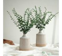 NUPTIO Artificial Eucalyptus in Ceramic Vase: Faux Plant Decor, 2 Pcs