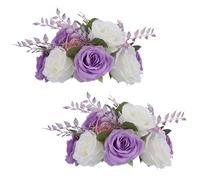 NUPTIO Artificial Flower Centrepieces for Tables: 2 Pcs 24cm Diam Light Purple & White Fake Rose Flowers Ball Arrangement Silk Faux Bouquet Wedding Centerpiece for Home Party Anniversary Decorations