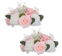 NUPTIO Artificial Flower Centrepieces for Tables: 2 Pcs 24cm Diam Pink & White Fake Rose Flowers Ball Arrangement Silk Faux Bouquet Wedding Centerpieces for Home Party Anniversary Decorations