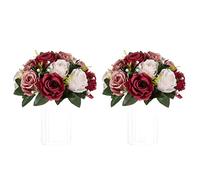 NUPTIO Artificial Flower Centrepieces for Tables 2 Pcs Burgundy & Dusty Rose & Creamy White Fake Flowers Roses Balls 24cm Diameter Silk Faux Roses Arrangement for Wedding Party Centerpiece Decor