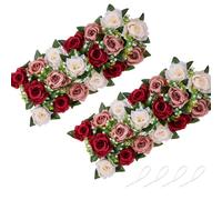 NUPTIO Artificial Flower Centrepieces for Tables: 2 Pcs Burgundy & Dusty Rose & Creamy White Flowers 50cm Long Fake Roses Faux Floral Table Centerpiece for Wedding Birthday Party Dining Decor