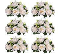 Nuptio Artificial Flower Centrepieces for Tables - 6 Pcs Creamy White Fake Flowers Roses Balls 24cm Diameter - Silk Faux Rose Arrangement for Wedding Party Centerpiece Table Decorations