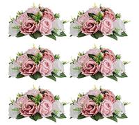 NUPTIO Artificial Flower Centrepieces for Tables - 6 Pcs Dusty Rose & White Fake Flowers Roses Balls 24cm Diameter - Silk Faux Rose Arrangement for Wedding Party Centerpiece Table Decorations