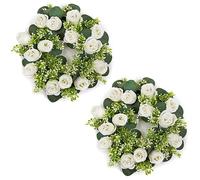 NUPTIO Artificial Flowers Wreath for Decoration - 2 Pcs 38cm Diameter White Fake Roses Wedding Centrepieces for Tables Spring Summer Wreaths for Front Door Weddings Party Ceremony