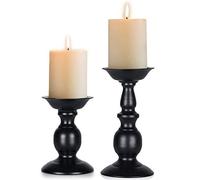 Nuptio Black 2 Pcs Iron Pillar Candle Holders, Ideal for 80mm Pillar Candles or Flameless Led Candles, Halloween Christmas Candle Holder Decorations, Gifts for Wedding Party Home Spa Reiki(S+L)
