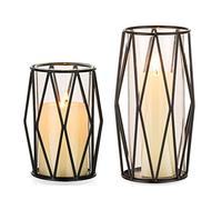 Nuptio Black Pillar Candle Holders - Glass Candles Holder with Geometric Metal Rack Stand for Wedding Birthday Party Centerpieces - Flower Vase Small Hurricane Vases for Office Living Room