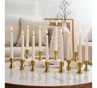 NUPTIO Brass Candlestick Holder Metal: 12 Pcs Bulk Taper Candlesticks Holders for Tapered Candles Gold Small Aluminium Candle Stick Holder Centrepieces Candleholders for Wedding Thanksgiving Decor