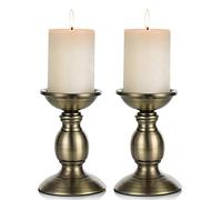 Nuptio Bronze 2 Pcs Iron Pillar Candle Holders, Ideal for 80mm Pillar Candles or Flameless Led Candles, Halloween Christmas Candle Holder Decorations, Gifts for Wedding Party Home Spa Reiki(2 x S)
