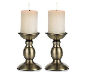 Nuptio Bronze 2 Pcs Iron Pillar Candle Holders, Ideal for 80mm Pillar Candles or Flameless Led Candles, Halloween Christmas Candle Holder Decorations, Gifts for Wedding Party Home Spa Reiki(2 x S)