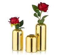 NUPTIO Bud Vase Gold Small: Set of 3 Glass Flower Vases Wedding Centrepiece Bulk Table Golden Vase for Birthday Party Decorations