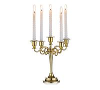 Nuptio Candelabra Candlestick Holders Gold - 5-arm Metal Candle Stick Stands 27cm Tall Taper Candle Holder for Wedding Birthday Party Dining Table Living Room Fireplace Christmas Decorations