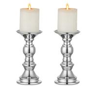 NUPTIO Candle Holder Christmas Decorations: 2 Pcs Table Silver Pillar Candles Holders for 50mm Candlestick Halloween Mantlepiece Fireplace Weddings Party Living Dining Room Decor