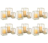 Nuptio Candle Lantern for Wedding Centerpiece: 18 Pcs Clear Hurricane Glass Pillar Candles Holder with Gold Frame Bulk Decorative Lanterns Christmas Dining Table Decor 8.1 & 6.5 4.7 inch (B0CBVCHLZM)