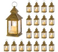 NUPTIO Candle Lanterns Halloween Decorations - 20 Pieces Mini Lantern with Flickering LED Tealight Candles Gold Hanging Vintage Moroccan Christmas Ornaments Table Living Room Indoor Outdoor Ramadan