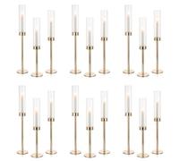 NUPTIO Candle Sticks Holder Hurricane - 60cm & 55cm & 50cm Gold Taper Candle Holder Glass Cylinder Candlestick Tall Wedding Table Centrepiece Party Decor Metal 18Pcs