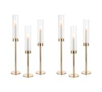 NUPTIO Candle Sticks Holder Hurricane - 60cm & 55cm & 50cm Gold Taper Candle Holder Glass Cylinder Candlestick Tall Wedding Table Centrepiece Party Decor Metal 6Pcs