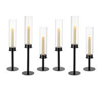 NUPTIO Candle Sticks Holder Hurricane - Black Taper Candle Holder Glass Cylinder Candlestick Tall Wedding Table Centrepiece Party Decor Metal 6Pcs