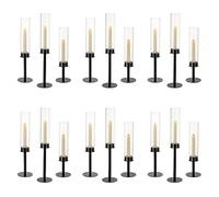 NUPTIO Candle Sticks Holder Hurricane - Black Taper Candle Holder Glass Cylinder Candlestick Tall Wedding Table Centrepiece Party Decor Metal 18Pcs