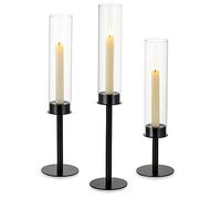 NUPTIO Candle Sticks Holder Hurricane - Black Taper Candle Holder Glass Cylinder Candlestick Tall Wedding Table Centrepiece Party Decor Metal 3Pcs