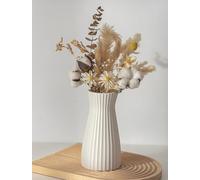NUPTIO Ceramic White Vase for Flower: 20cm Tall Ribbed Textured Centrepiece | Waterproof, Farmhouse/Boho/Modern Vases for Pampas Grass, for Living, Room, Bedroom, Kitchen, Window, Shelf, Coffee Table