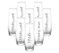 NUPTIO Champagne Glasses Bridal Shower Gift: Set of 8 Stemless Party Prosecco Flutes Tumbler Bride Bridesmaid Maid of Honor Wedding Clear Silver Embossed