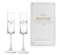 NUPTIO Champagne Glasses Mr Mrs: Set of 2 Wedding Gift Engraved Flutes Prosecco Silver His Hers Personalised Present Clear Couple Groom Bride Engagement Anniversary Valentines Birthday