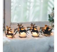 NUPTIO Christmas Candle Holder Reindeer: Xmas Table Centrepiece Tea Light Holders Black Indoor Ornaments Centre Piece for Fireplace Window Sill Dining Room Gifts Deer - with Glass