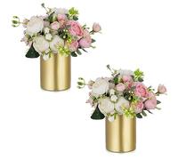 NUPTIO Christmas Vase Wedding Centrepieces: 2 Pcs 13cm Gold Artificial Flowers Vases Table Centrepiece Small Metal Floral Rose Cylinder for Dining Living Room Party Modern Aesthetic Decorations