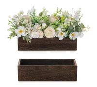 NUPTIO Christmas Wooden Brown Vase: 30cm Vintage Rectangular Flower Vases Centrepieces for Autumn Thanksgiving Table Decoration - Rustic Long Boxes for Wedding Party Set of 2