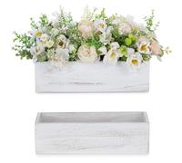 NUPTIO Christmas Wooden White Vase: 30cm Vintage Rectangular Flower Vases Centrepieces for Autumn Thanksgiving Table Decoration - Rustic Long Boxes for Wedding Party Set of 2