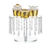 NUPTIO Cupcake Stand Acrylic Small: Clear Cake Stands for Afternoon Tea 21cm Diameter Dessert Display Tray with Crystal Chandelier for Wedding Birthday Party Baby Shower Graduation Decorations