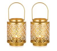 NUPTIO Decorative Candle Lanterns Gold: 2 Pcs Hanging Metal Tea Light Candles Holder 10.5cm Small Vintage Tealight Lantern Centerpiece for Christmas Wedding Party Table Decorations (Style 1)