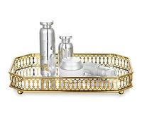 NUPTIO Decorative Tray Gold Mirror Tray for Jewelry Vanity Dresser, Rectangle Candle Tray Drinks Tray 29cm Length, Candle Plates and Trays Serving Tray Perfume Tray for Wedding Party Gifts for Her