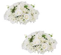 NUPTIO Flower Ball Arrangement Bouquet - 2 Pcs 40cm Diameter White Fake Flowers Roses Balls for Centrepieces Tables - Large Artificial Rose Arrangements Flower Bouquet for Wedding Decorations