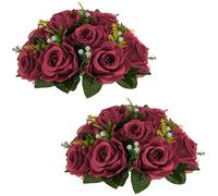 NUPTIO Flower Wedding Centrepieces for Tables - 2 Pcs 24cm Diameter Burgundy Artificial Flowers Rose Ball for Centerpieces Table - Fake Rose Arrangements for Weddings Birthday Party Decorations