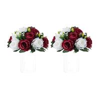 NUPTIO Flower Wedding Centrepieces for Tables - 2 Pcs 24cm Diameter Burgundy & White Artificial Flowers Roses Ball for Centerpieces Table - Fake Rose Arrangements for Weddings Birthday Party Decor