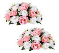 NUPTIO Flower Wedding Centrepieces for Tables - 2 Pcs 35cm Diameter Pink & White Artificial Flowers Rose Ball for Centerpieces Table Fake Rose Arrangements for Weddings Birthday Party Decorations