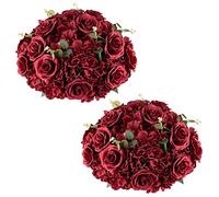 Nuptio Flower Wedding Centrepieces for Tables: 2 Pcs Burgundy Artificial Flowers Roses Balls 36cm Diameter for Centerpiece Fake Silk Rose Arrangements for Weddings Reception Birthday Party Decoration