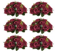 NUPTIO Flower Wedding Centrepieces for Tables - 6 Pcs 24cm Diameter Burgundy Artificial Flowers Rose Ball for Centerpieces Table - Fake Rose Arrangements for Weddings Birthday Party Decorations