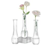 NUPTIO Glass Bud Vases for Flower: 3 Pcs 21.7cm Tall Small Vase for Wedding Decor - Clear Decorative Ribbed Centrepiece for Party Housewarming Home Room Table Decoration