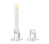 NUPTIO Glass Candlestick Candle Holders - 2pcs Clear Candle Stick Holder Set for Taper Pillar Tealight Candles Wedding Centrepieces for Table Christmas Dinner Party Decoration