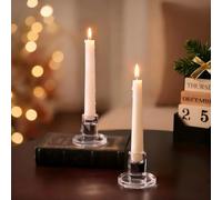 NUPTIO Glass Candlestick Candle Holders - 2pcs Clear Candle Stick Holder Set for Taper Pillar Tealight Candles Wedding Centrepieces for Table Christmas Dinner Party Decoration