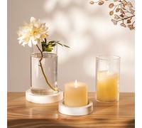 NUPTIO Glass Cylinder Hurricane Candle Holders: Rustic White Vases with Wood Plate Base for Pillar Floating Candles Set of 2 Wooden Hurricanes Vase Pillars Holder for Wedding Party Table Centerpiece