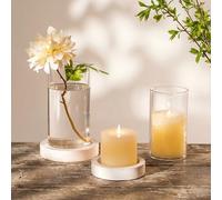 NUPTIO Glass Cylinder Hurricane Candle Holders: Rustic White Vases with Wood Plate Base for Pillar Floating Candles Set of 2 Wooden Hurricanes Vase Pillars Holder for Wedding Party Table Centerpiece