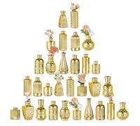 NUPTIO Gold Bud Vase Small: 30 Pcs Glass Vases Vintage Wedding Table Centrepiece for Floral Arrangements - Assorted Sizes Mini Vase Christmas Birthday Party Centrepieces